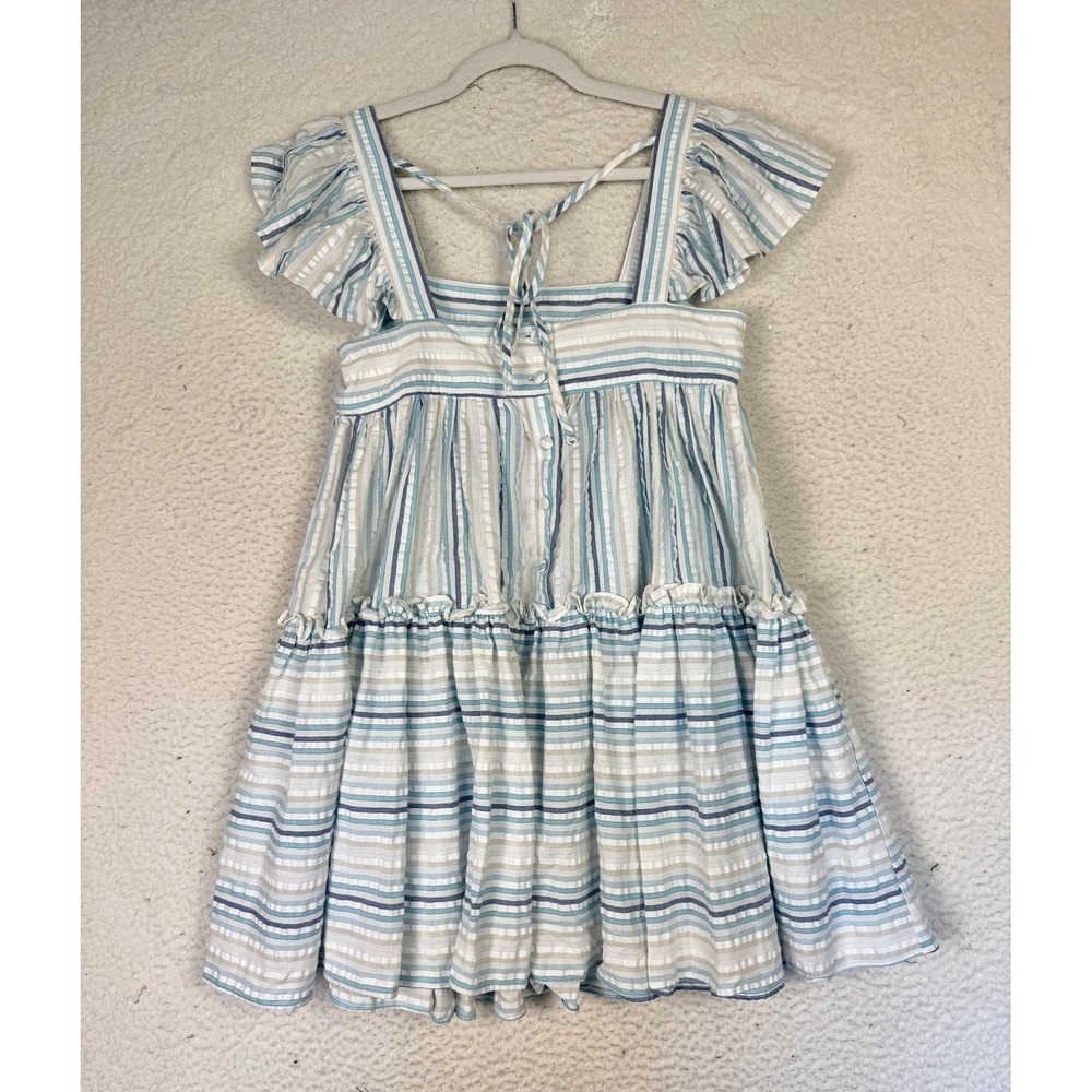 MABLE Dress Womens S Cottagecore Midi Sundress Striped Tiered Ruffle Milkmaid - Picture 2 of 7